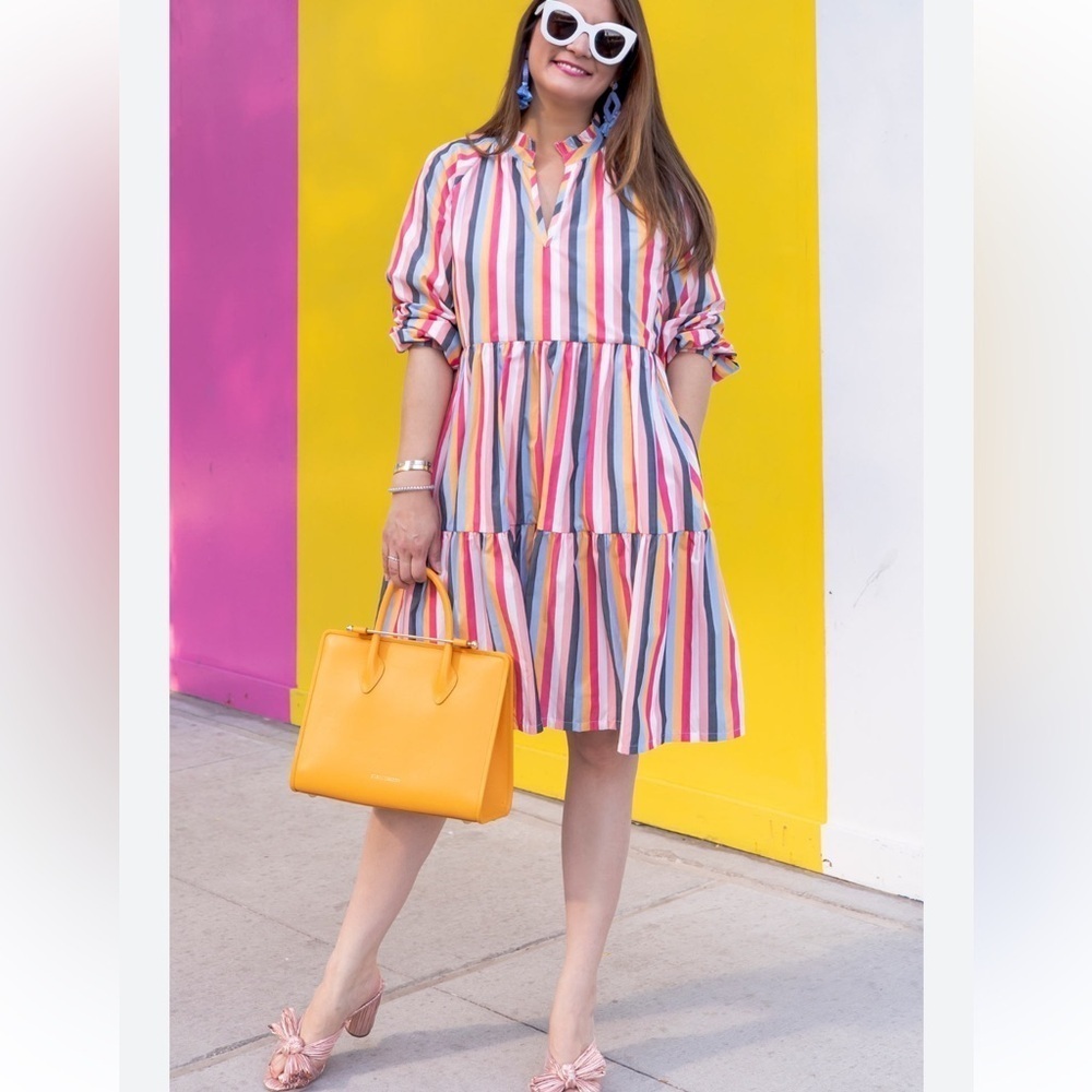 J. Crew Tiered Popover Stripes Poplin Boho Dress LP